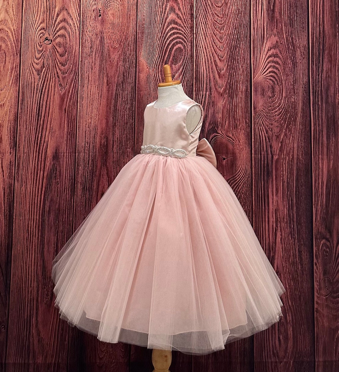 Pink Promise Flower Girl's White Wedding Dress - V-Back Ankle Length Pageant Dress With Bow