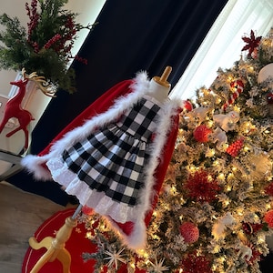 Black & White Plaid Elegant Halloween Costume Red Cloak Winter Cosplay Holiday Christmas Play Birthday Toddler Junior Girl Dress