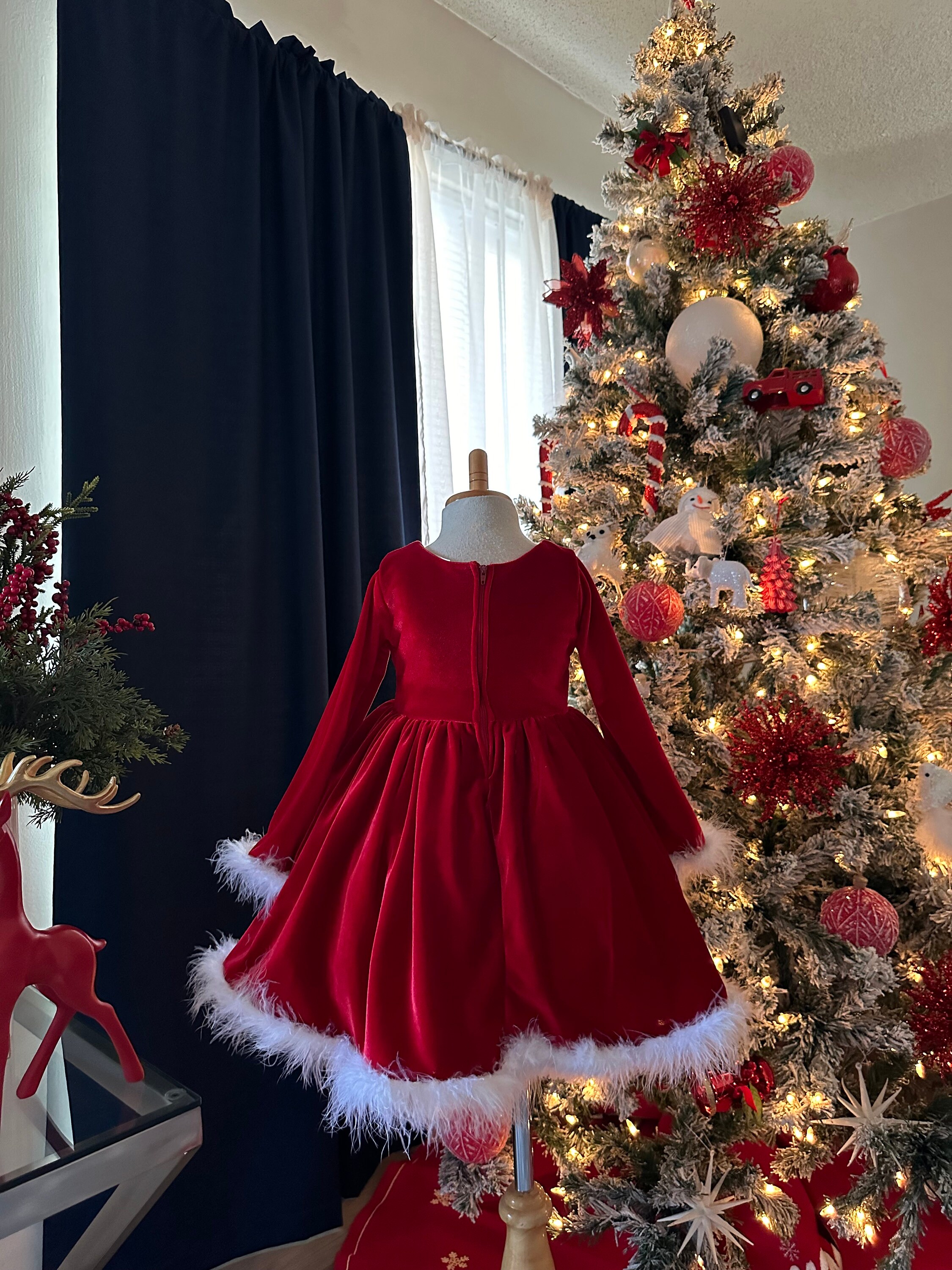 Abito Di Natale Per Bambina In Velluto Rosso – Maniche Lunghe, Con Fascia Per Capelli, Vestito Da Principessa Con Dettagli In Pelo E Ricami