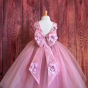 V-Neck Sleeveless Tulle Girl's Dress Rose Petal