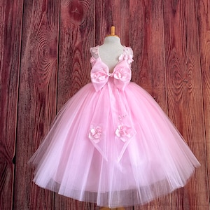 Pink Floral Embroidery V-Back Tulle Ankle Length Summer Spring Easter Wedding Flower Girl Birthday Princess Pageant Toddler Girl Dress