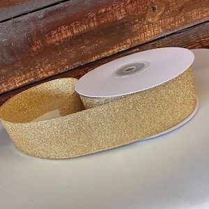 1 1/2&#39;&#39; inch Gold Metallic Taffeta Crafts Ribbon- Sold By The Yard- Wreath Ribbon, Gift Ribbon, Christmas Ribbon, Glitter Ribbon