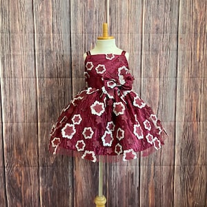 Burgundy 3D Floral Knee Length Tulle Spaghetti Strap Wedding Summer Trendy Chic Birthday Girl Photoshoot Party Smash Cake Girl Dress
