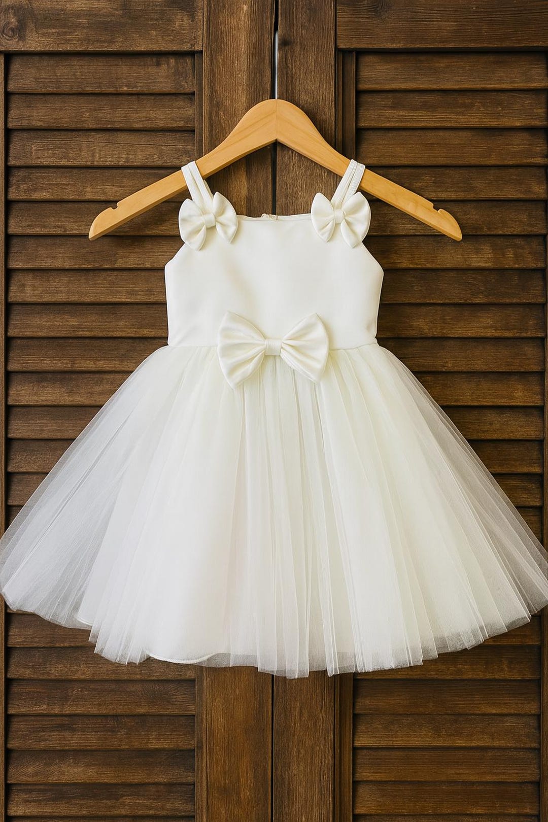 Ivory 4 Layer Tulle Little Bow Infant Classic Knee Length Elegant