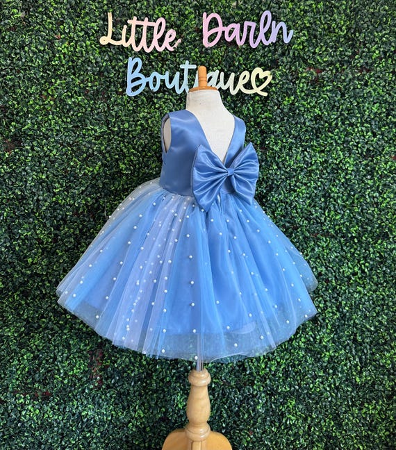 Steel Blue Pearl Tulle V-Back Knee Length Wedding Flower Girl Birthday Bridesmaid Church Summer Big Bow Infant Toddler Junior Girl Dress Steel Blue Pearl Tulle V-Back Knee Length Wedding Flower Girl Birthday Bridesmaid Church Summer Big Bow Infant Toddler Junior Girl Dress