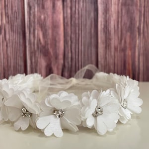 Ivory Flower Headband Summer Spring Easter Elegant Communion Baptism Wedding Flower Girl Hair Accessory Headband Infant Toddler Junior