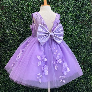 Bloemenmeisje 3D bloemen lila 4-laags tule knielengte v-rug bruiloft zomer Pasen optocht verjaardag prinses smash cake trendy meisjesjurk