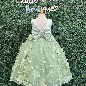 Demoiselle d&#39;honneur fille demoiselle d&#39;honneur corsage ivoire sauge 3D floral mariage élégant dos en V longueur cheville enfant junior reconstitution historique église anniversaire demoiselle d&#39;honneur robe