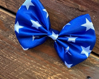 Fourth of July Patriotic Royal Blue Satin Big Bow Hair Clip Accessory Photoshoot Toddler Junior Girl Hair Accessory Bow