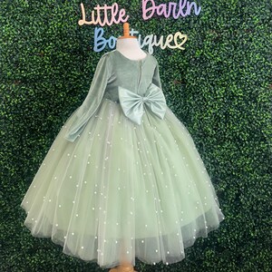 green velvet infant dress Baby Girls Mommy And Me Long Sleeve Velour Fit And Flare Dress - GREEN