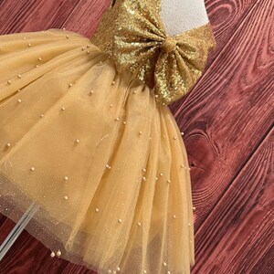 Velvet Tulle Knee-length Gold Toddler Birthday Party Dress