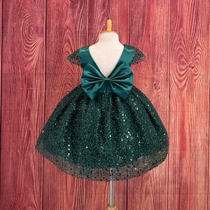Baby Gown Forest Green Baby Clothes Gold Flower Emerald Green Flower Girl  Girls Forest Green Dress
