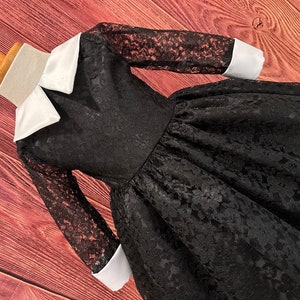 Black Floral Lace Long Sleeve Knee Length Halloween Gothic Costume Birthday Party Photoshoot Vintage Cosplay Infant Toddler Girl Dress