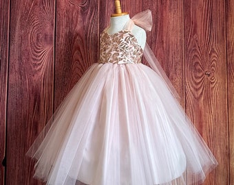 Vestido de fiesta de princesa de cumpleaños elegante hasta el tobillo Sesión de fotos de desfile de niña de flores de boda en forma de corazón de tul de oro rosa Vestido de niña pequeña