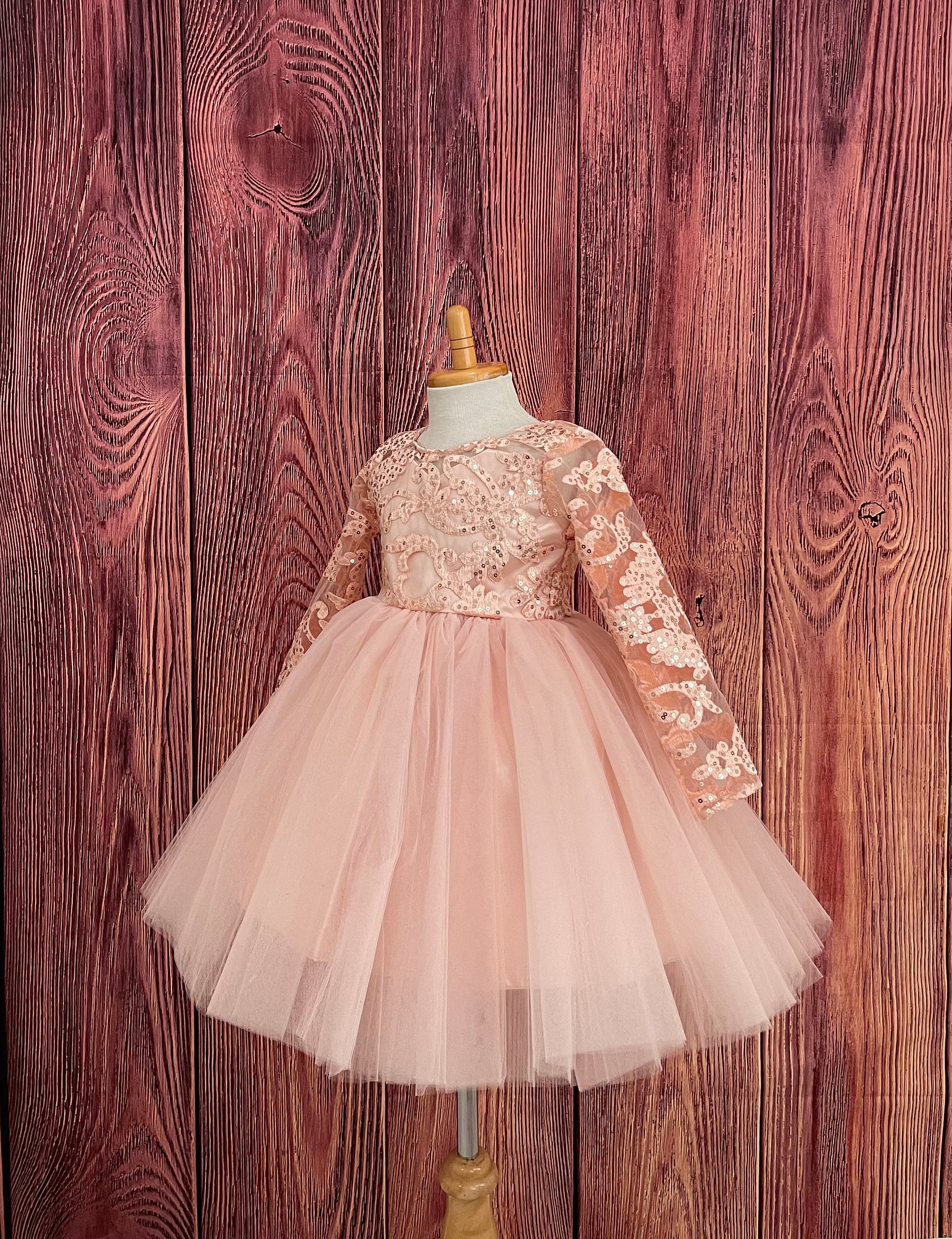 cute toddler lace dresses thanksgiving Blush Lace Long Sleeve Tulle 4 Layer Knee Length Summer Wedding Flower Girl Birthday Princess Holiday Pageant Classic Infant Toddler Dress