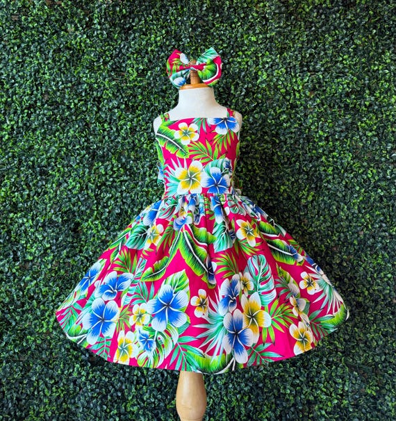 Tropical Island Trendy Palm Tree Flower Girl Hawaiian Birthday Toddler Knee  Length Spaghetti Dress - Etsy Ireland
