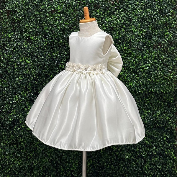 Sleeves Satin Knee-length Baby Girl Dress