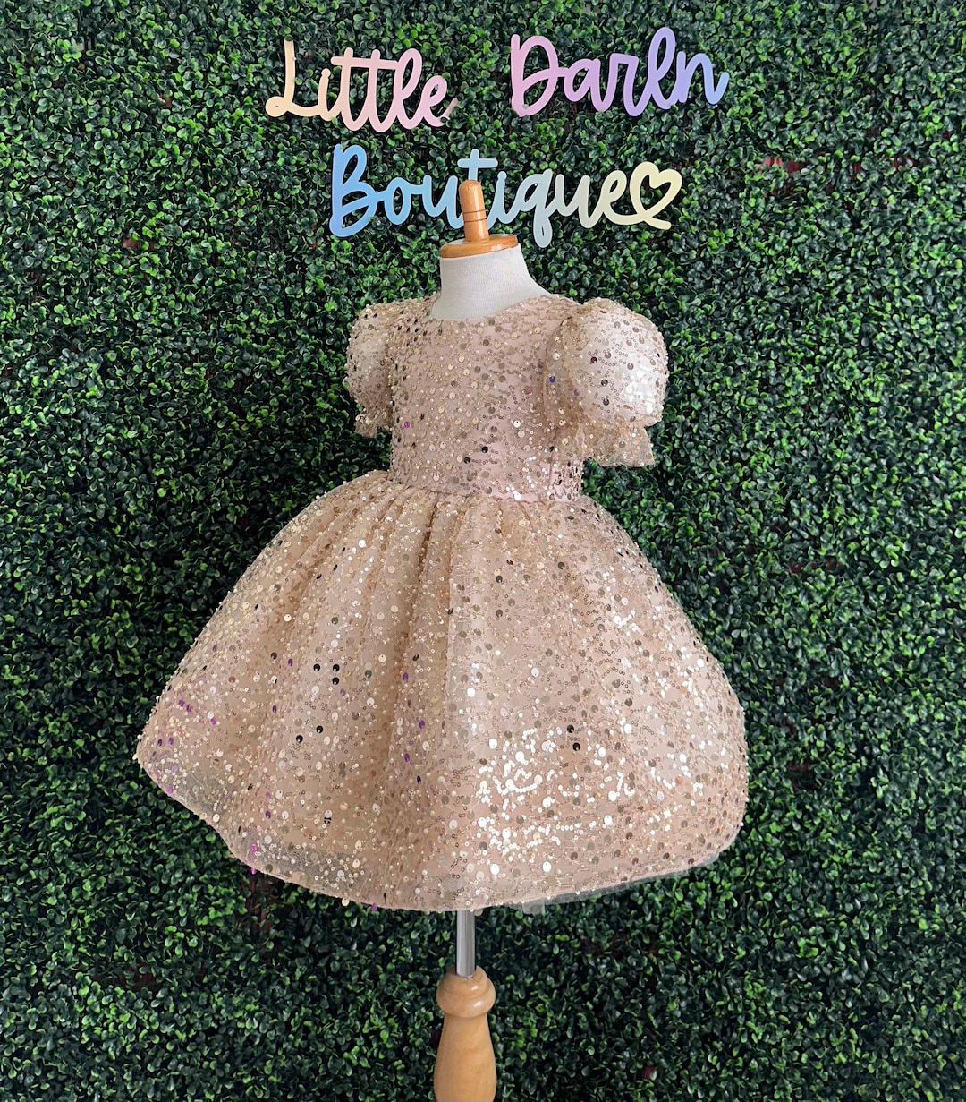 Big Girls Champagne Rhinestone Pearl Wired Tulle Hi-Low Junior Bridesmaid Dress 8-12 main image 0