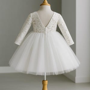 White Lace Long Sleeve Knee Length Flower Girl Summer Wedding Easter Holiday Pageant Birthday Girl Communion Baptism Infant Toddler Dress
