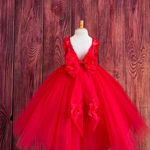 Red Floral Embroidery Sleeveless Ankle Length Tulle Layer Summer Flower Girl Wedding Birthday Princess Pageant Toddler Girl Pageant Dress image 4