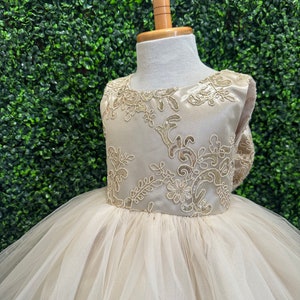 Champagne Embroidery Tulle V-back Big Bow Toddler Girl Summer Flower ...