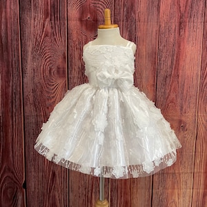 3D White Floral Knee Length Summer Spring Spaghetti Communion Baptism Holiday Birthday Girl Infant Toddler Smash Cake Photoshoot Dress