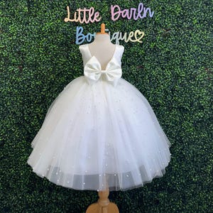 Ivory 4 Layer Pearl Tulle Ankle Length Wedding Flower Girl Summer Easter Communion Baptism Birthday Princess Ball Gown Pageant Girl Dress