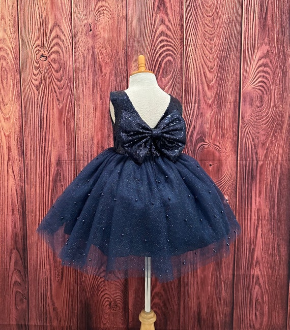Navy Blue Sequin Pearl Tulle Knee Length V-Back Summer Flower Girl Holiday Wedding Pageant Birthday Infant Toddler Junior Girl Church Dress Navy Blue Sequin Pearl Tulle Knee Length V-Back Summer Flower Girl Holiday Wedding Pageant Birthday Infant Toddler Junior Girl Church Dress