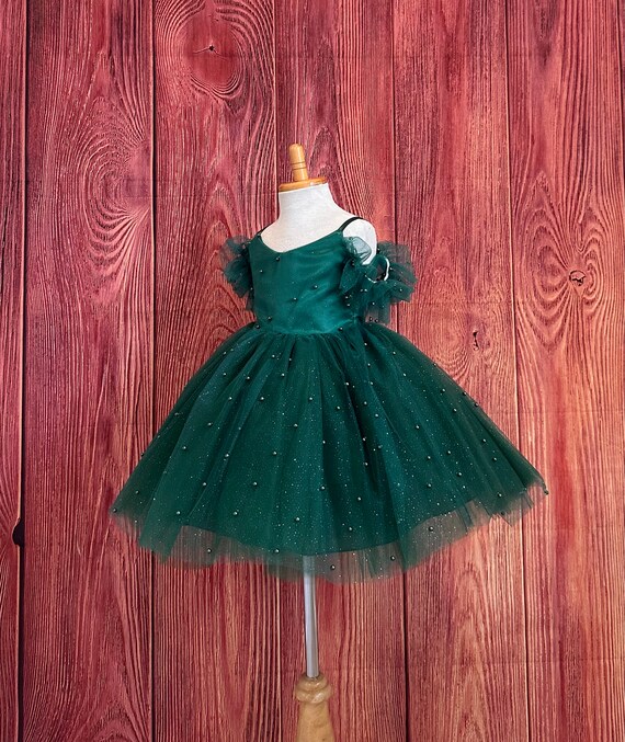 pearl green dress Elegant Pearl Satin Layered Dress Burgundy / 6Y