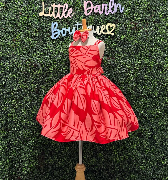 Red Tropical Hawaiian Flower Summer Spaghetti Hawaiian Leaves Flower Girl Birthday Toddler Junior Knee Length Dress Red Tropical Hawaiian Flower Summer Spaghetti Hawaiian Leaves Flower Girl Birthday Toddler Junior Knee Length Dress