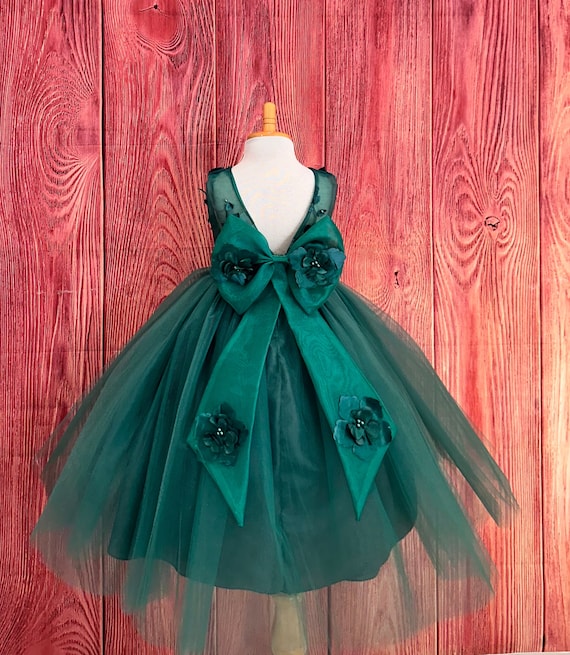 hunter green tulle dress Dark Green Tulle A Line Pleated Long Sleeves Bridesmaid Dress