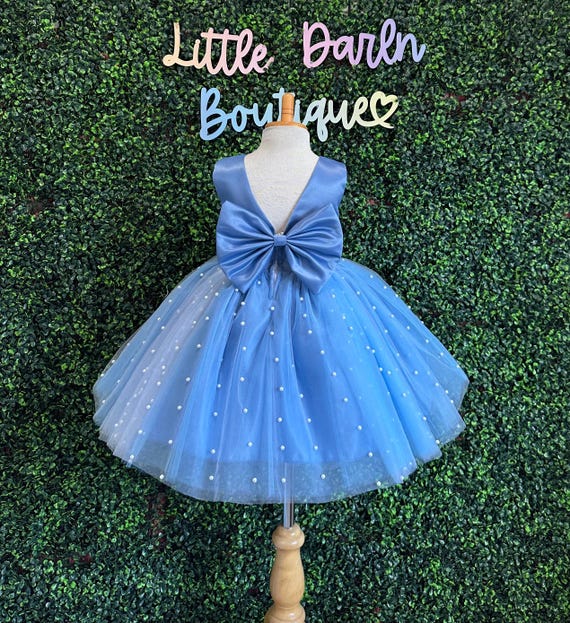 Girls' Floral Off-Shoulder Pageant Dress - Knee-Length Tutu Ball Gown For Weddings, Christmas & Parties (Blue, Size 150)