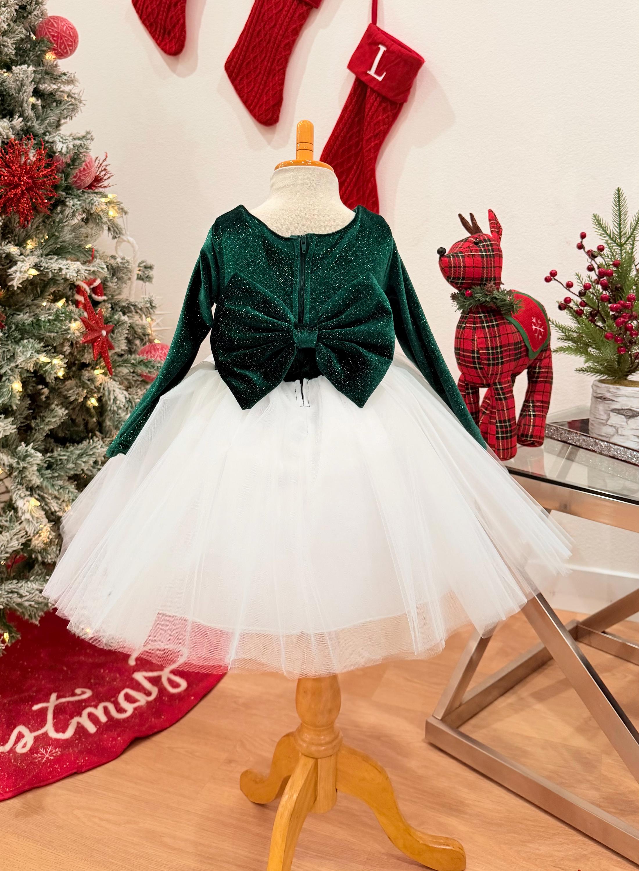Velvet Sparkly Christmas Holiday Ivory Tulle Toddler Junior Girl Holiday Photoshoot Bridesmaids Knee Length Dress