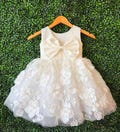Ivory Floral Baptism Baby V-Back Satin Flower Girl Toddler Knee Length Dress
