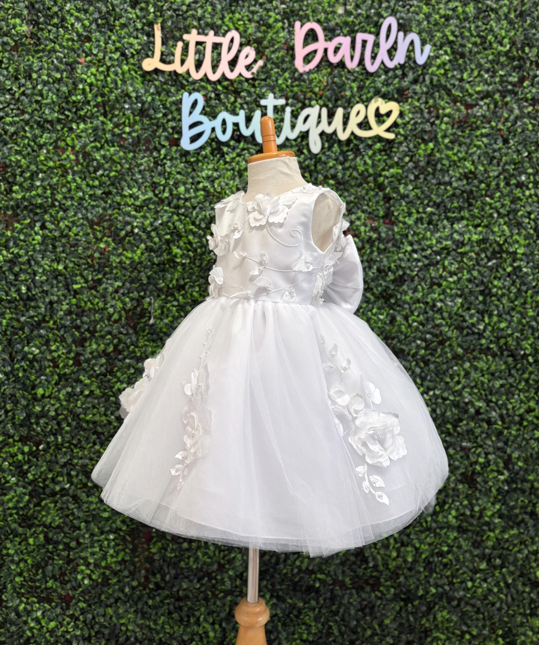 White Floral Embroidered Tulle Dress for Girls main image 1