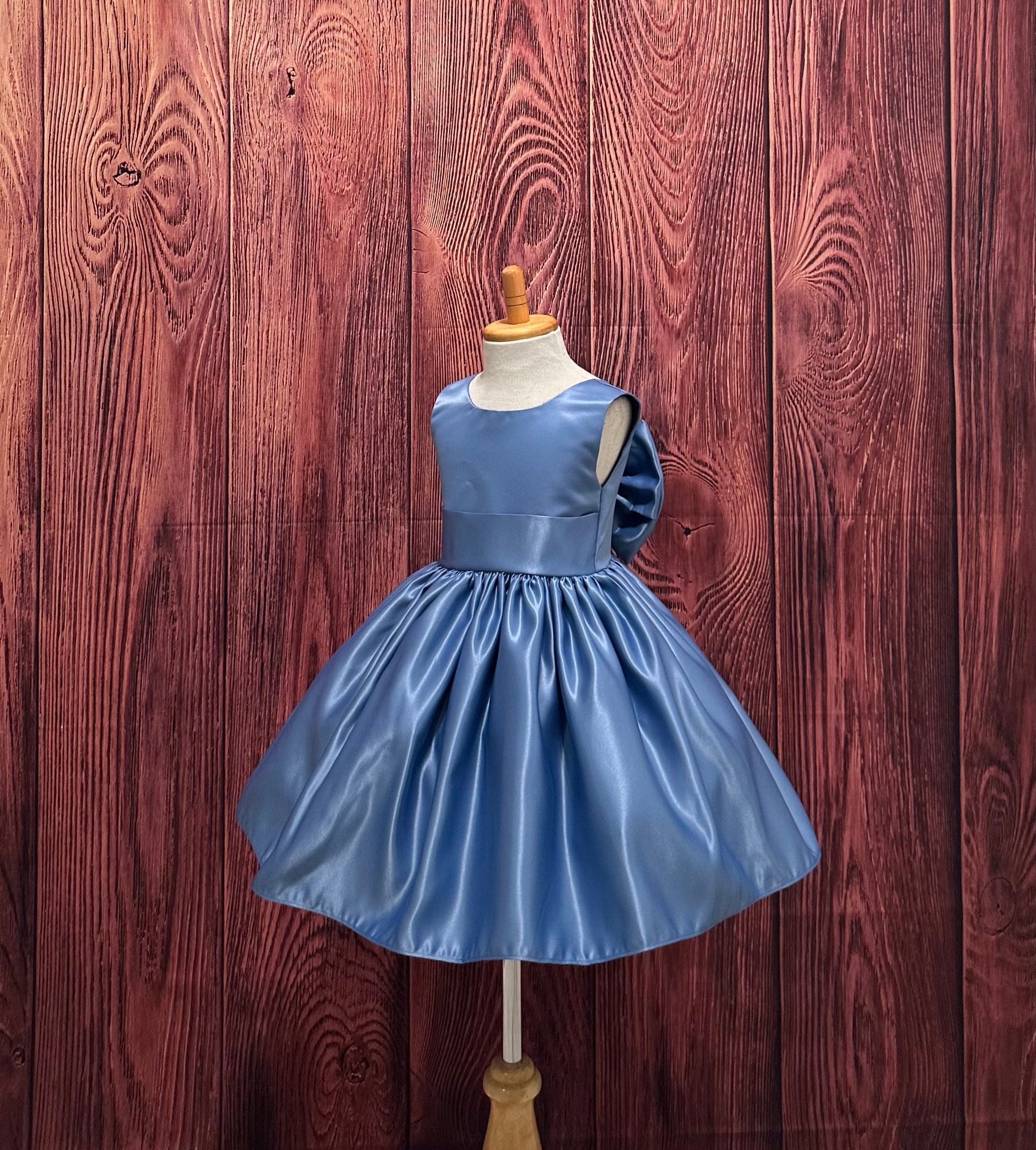 Steel Blue Elegant Satin Summer Knee Length V-back Big Bow With Tails  Wedding Flower Girl Easter Spring Photoshoot Pageant Toddler Dress - Etsy  Israel