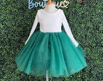 Vestido de invierno para niñas pequeñas, de terciopelo marfil, manga larga, verde cazador, tul, perla, largo hasta la rodilla, para vacaciones, escuela, cosplay, sesión de fotos