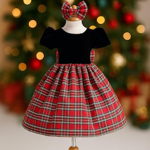 Kerstmis Rood, groen Feestdag fotoshoot Zwart fluwelen lijfje knielengte Herfst Bruiloft Bloemenmeisje modieus Cosplay Aankleden peuter Junior Jurk