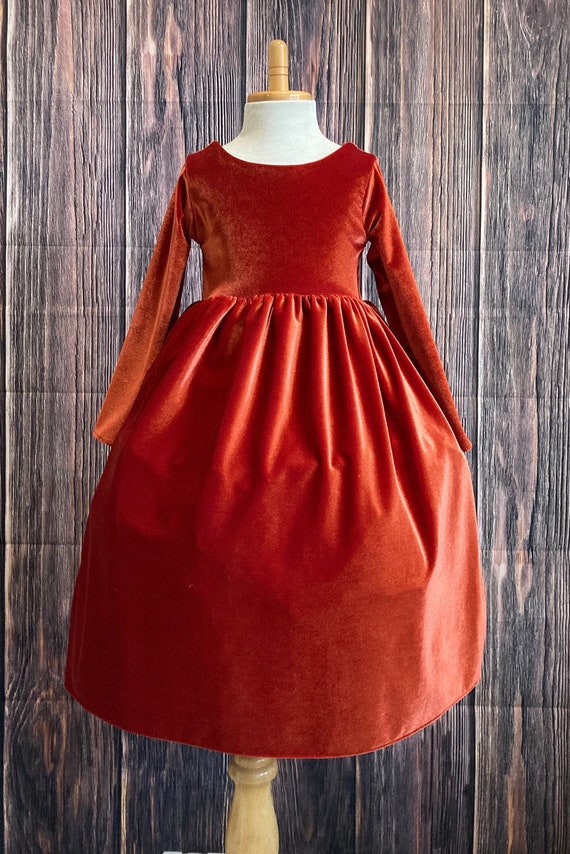 Burnt Orange Elegant Long Sleeve Velvet Christmas Fall Wedding