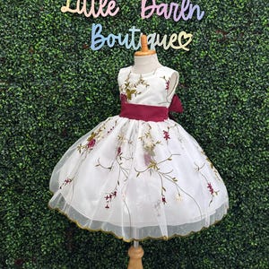 Ivory-Burgundy Elegant Easter Summer Spring Photoshoot Birthday Church Wedding Flower Girl Baptism Infant Toddler Junior Girl Birthday Dress