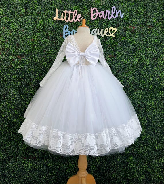 winter white dresses juniors Vintage Floral Lace Wedding Flower Girl Wedding V-back Ankle Ball Gown Birthday Communion Baptism Toddler Junior Girl Dress 1950s Sequin Black Hong Hammerhead Shark Color:Oyster Multi