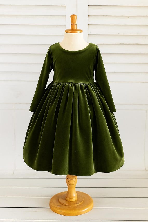 Olive Green Long Sleeve Velvet Christmas Fall Summer Wedding