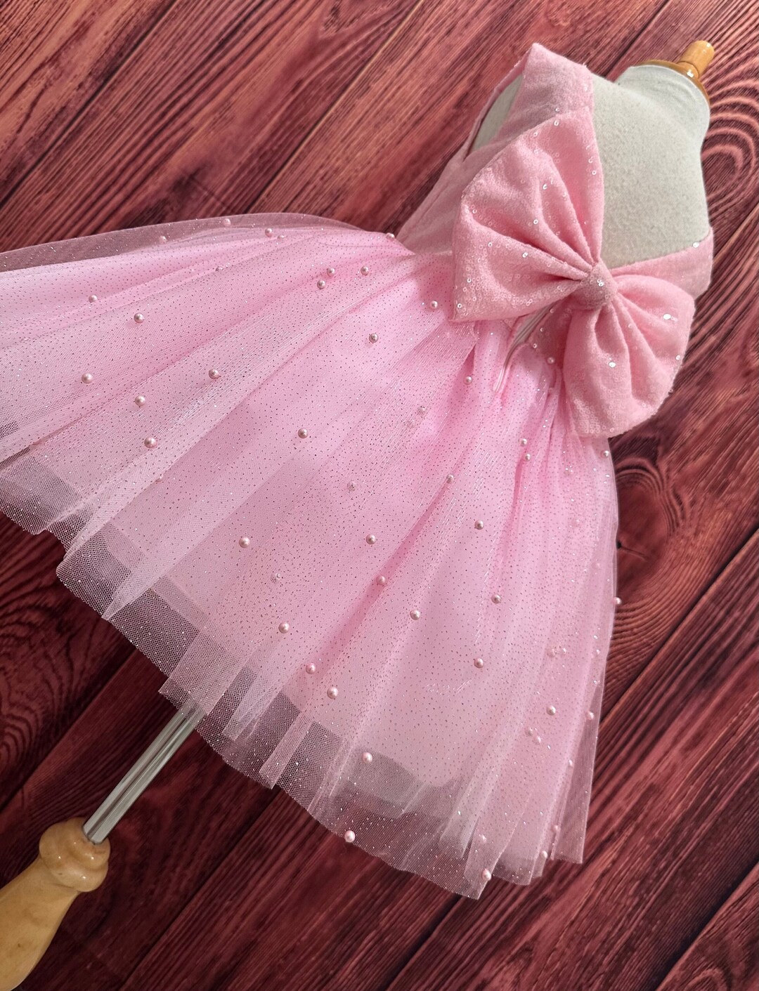 Princess V Back Mint Sequin Wedding Flower Girl Dress Kids Party Dress, Bow