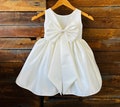 Ivory V-Back Knee Length Satin Big Bow Wedding Flower Girl Birthday Summer Fall Toddler Girl Baptism Communion Trendy Twirl Girl Dress