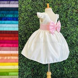 Bloemenmeisje ivoor satijn zomer v-rug elegante doop baby peuter junior optocht verjaardag bruiloft kerk smash cake trendy meisjesjurk