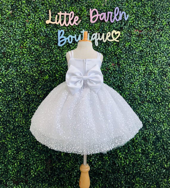blue dress for baby girl Marbella Sequin Embellished Scoop Neck Mini Dress White main image 0