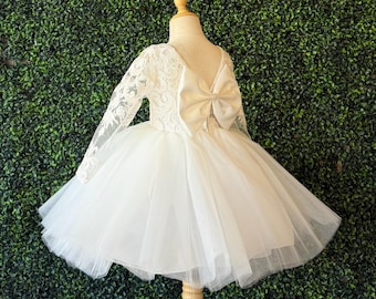 Ivory Tulle Knee Lace Elegant Classic Flower Girl Wedding Summer Birthday Communion Baptism Toddler Junior Dress