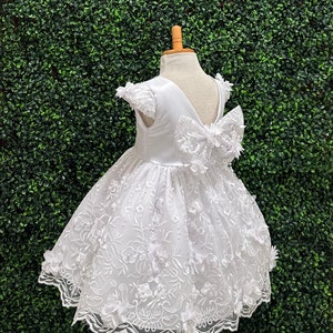 White V-Back Lace Embroidery Cap Sleeve Knee Length Communion Wedding Flower Girl Bridesmaid Baptism Summer Infant Toddler Girl Dress