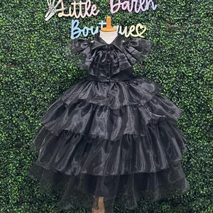 Black Elegant Ruffle Gothic Ankle Length Birthday Party Halloween Dress Up Smash Cake Photoshoot Trendy Toddler Junior Girl Dress