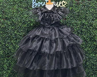 Vestido negro elegante con volantes gótico hasta los tobillos para fiesta de cumpleaños, Halloween, sesión de fotos de Smash Cake, vestido moderno para niñas pequeñas